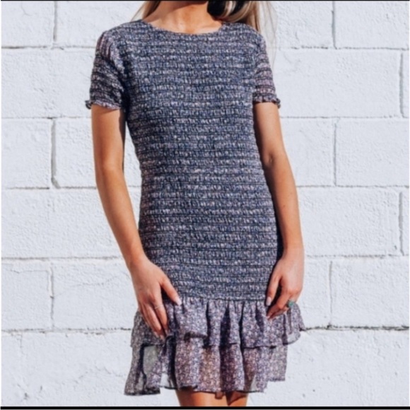 Storia Dresses & Skirts - Storia Smocked Ruffle Floral Mini Dress Blue Pink Women’s Size Medium